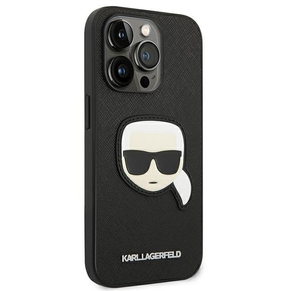 Case Karl Lagerfeld iPhone 14 Pro 6.1" black/black hardcase Saffiano Karl`s Head Patch